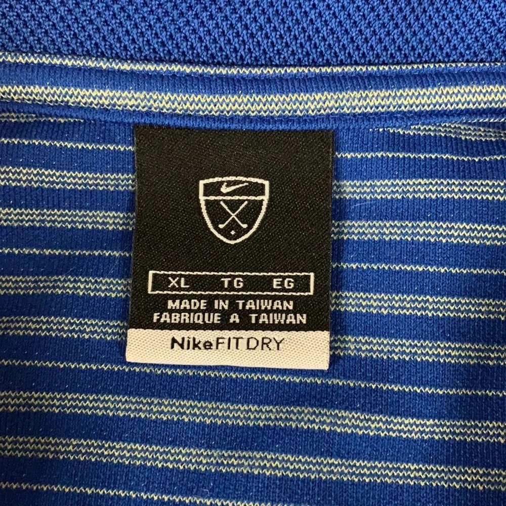 Nike Golf Fit Dry Short Sleeve Blue Yellow Horizontal Striped Polo Shirt Size XL